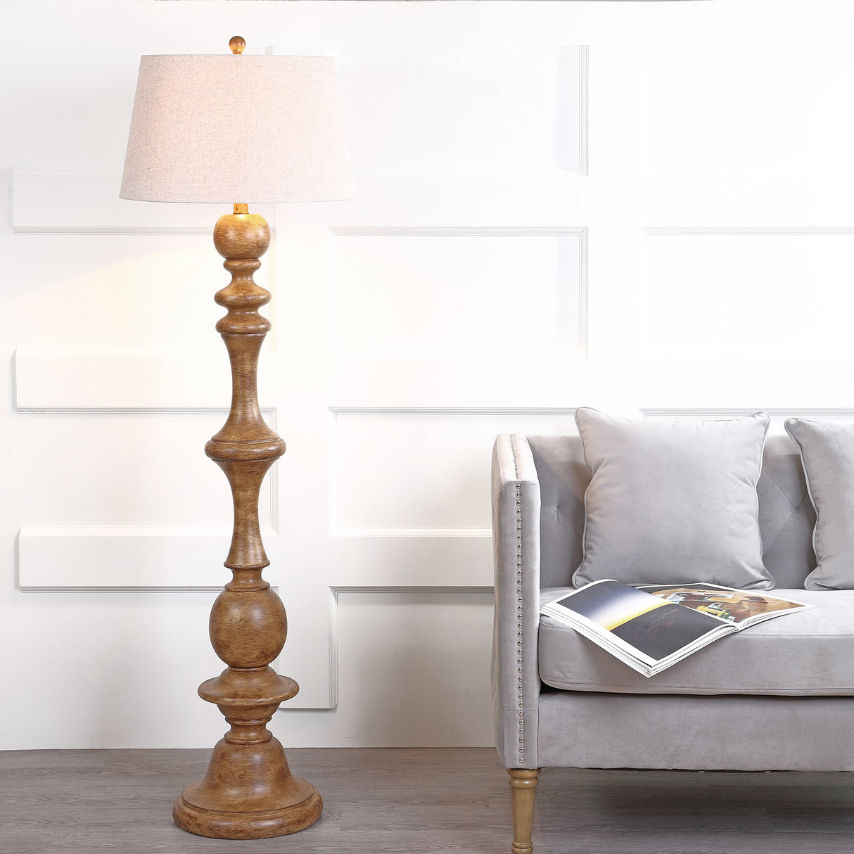 JONATHAN Y JYL3000A Taylor 67" Resin LED Floor Lamp, Farmhouse, Cottage, Rustic, French Country, Office, Living Room, Family Room, Dining Room, Bedroom, Hallway, Foyer, Brown JONATHAN Y