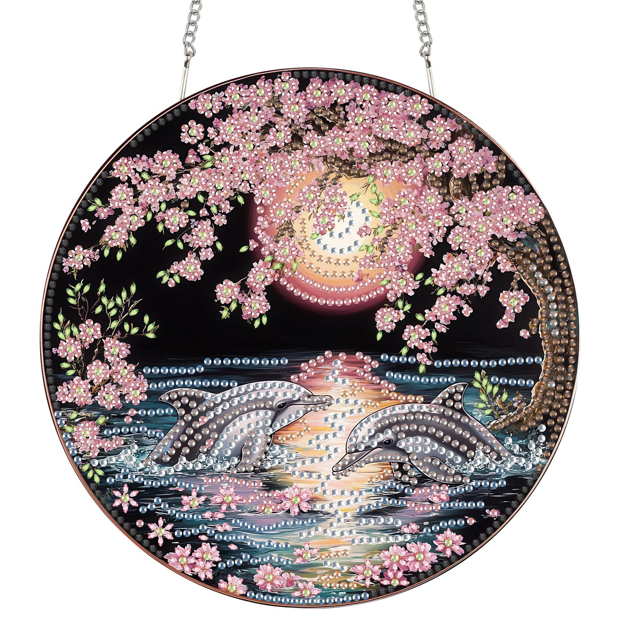 Yomiie DIY Double Sided Sun Catcher Window Hanging – Diamond Painting Pendant Kit with Dolphin Animal & Flowers Design, Spring Outdoor Decor Hanging Ornament, 5D Diamonds Art for Home/Garden 8x8 inch Yomiie