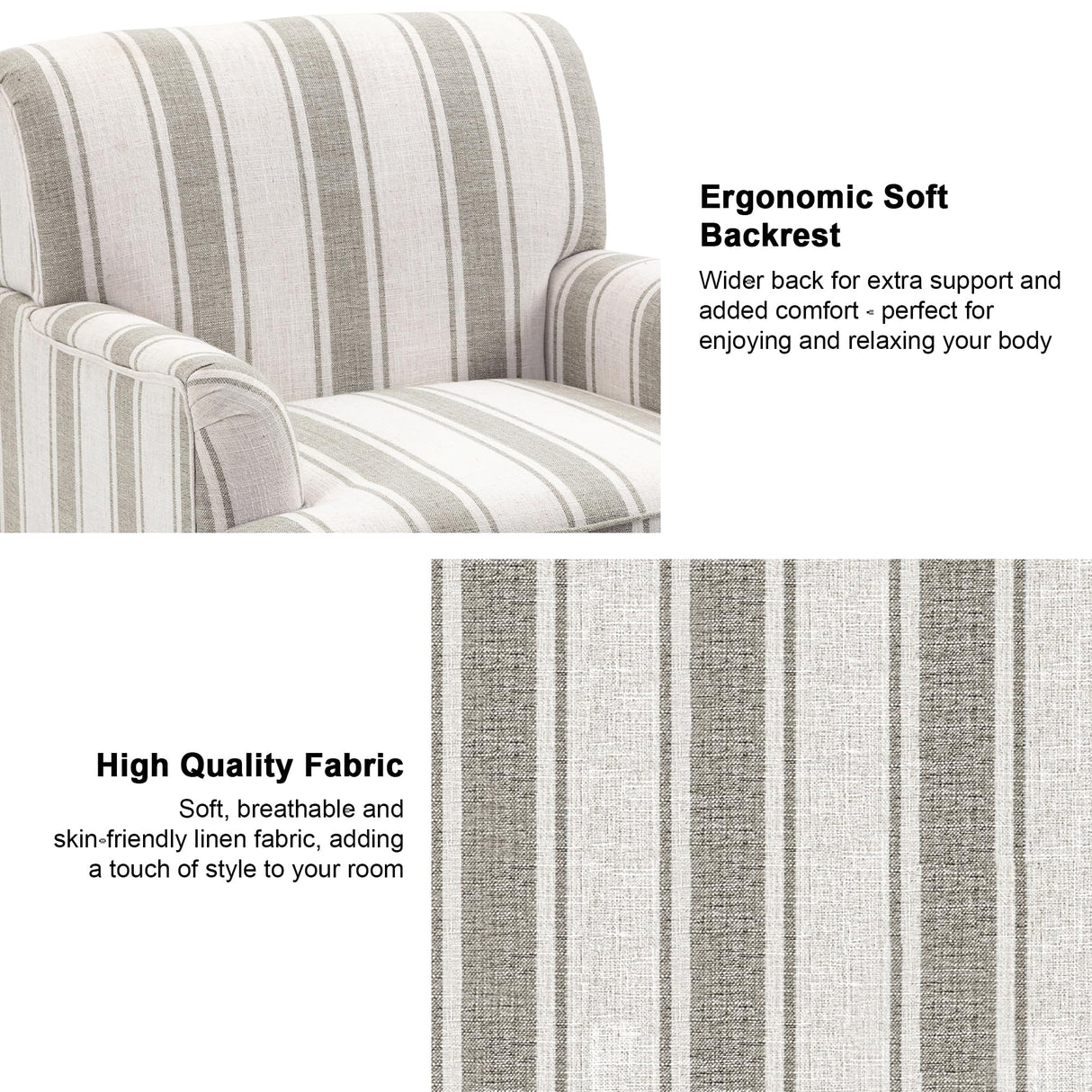 DREAMSIDEA Accent Chair, Mid Century Modern Comfy Armchair for Living Room, Linen Fabric Single Sofa Lounge for Reading Bedroom Apartment Waiting Room with Wood Legs (Brown Stripe, Set of 1) DREAMSIDEA