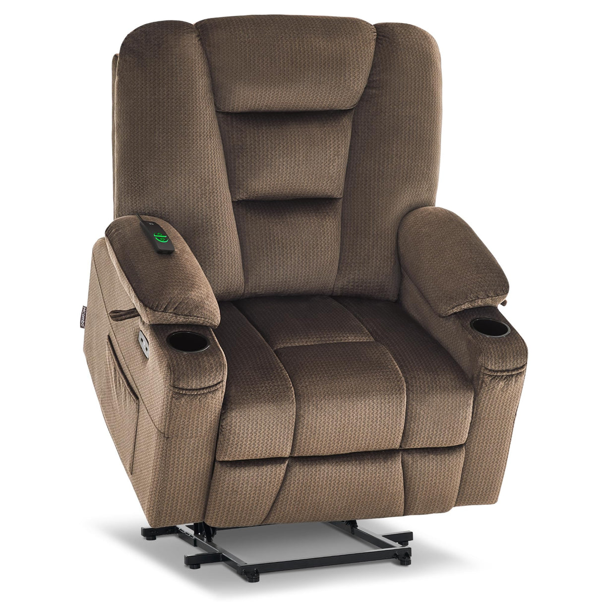 MCombo Oversized Power Lift Recliner Chair Sofa with Massage and Heat for Elderly People Petite, USB Ports, Side Pockets, Fabric R7561 (Brown, Small-Oversize) MCombo