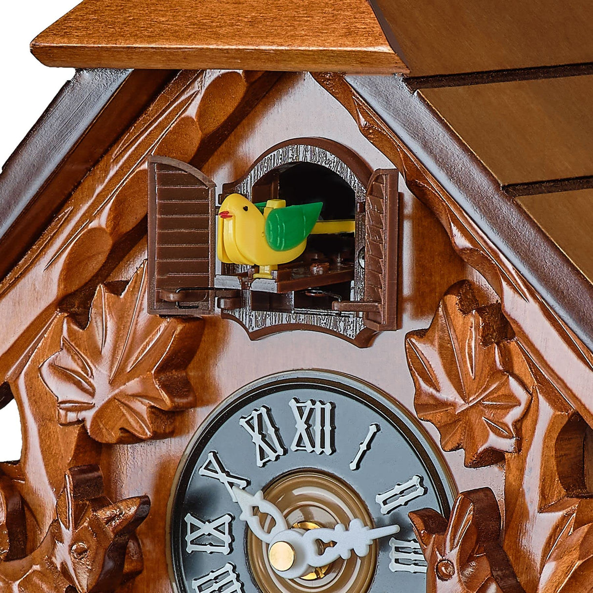 TIMEGEAR Cuckoo Wall Clock with Night Mode in Traditional German Style with Carved Squirrels (Cherry) TIMEGEAR