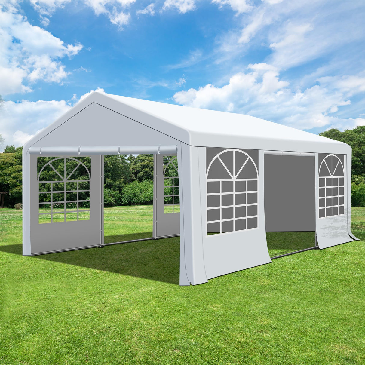 QZEN 20'x20' Canopy Party Tent, Heavy Duty Wedding Tent with Removable Sidewall & 4 Sand Bags, Outdoor Event Tent for Wedding, Birthday Party (20' x 20') QZEN