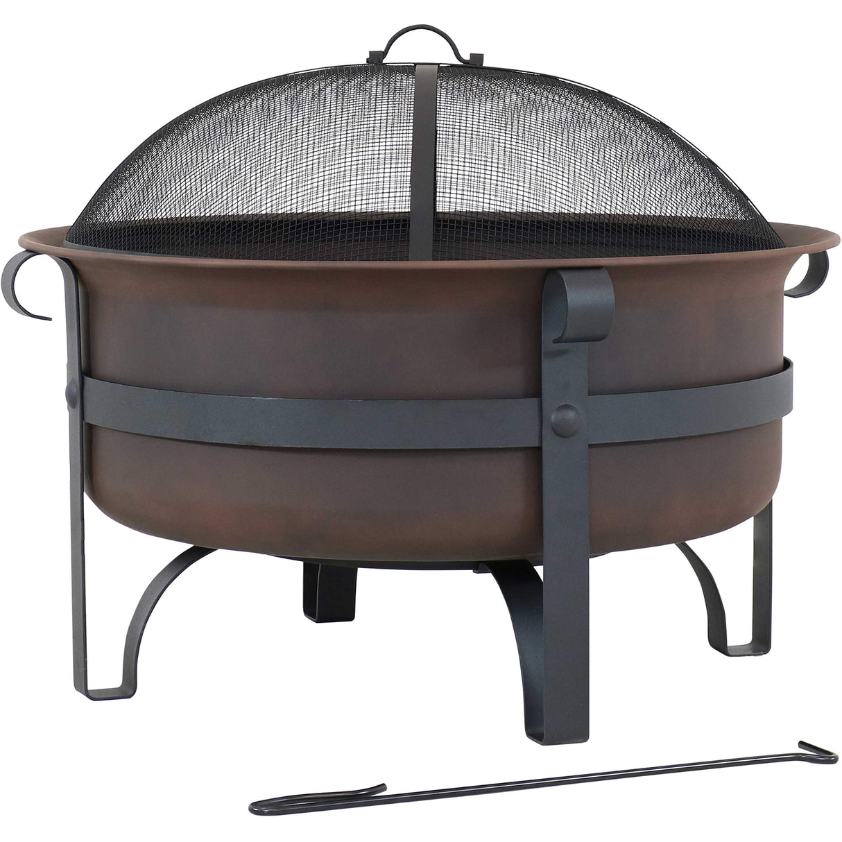 Sunnydaze 29-Inch Bronze Cauldron Wood-Burning Fire Pit Bowl - Includes Portable Poker and Spark Screen Sunnydaze