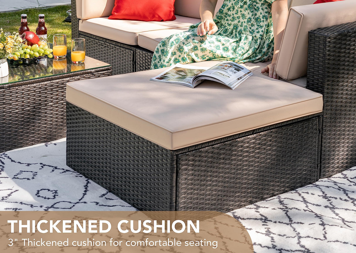 Devoko 5 Pieces Patio Furniture Sets All Weather Outdoor Sectional Patio Sofa Manual Weaving Wicker Rattan Patio Seating Sofas with Cushion and Glass Table(Beige) Devoko