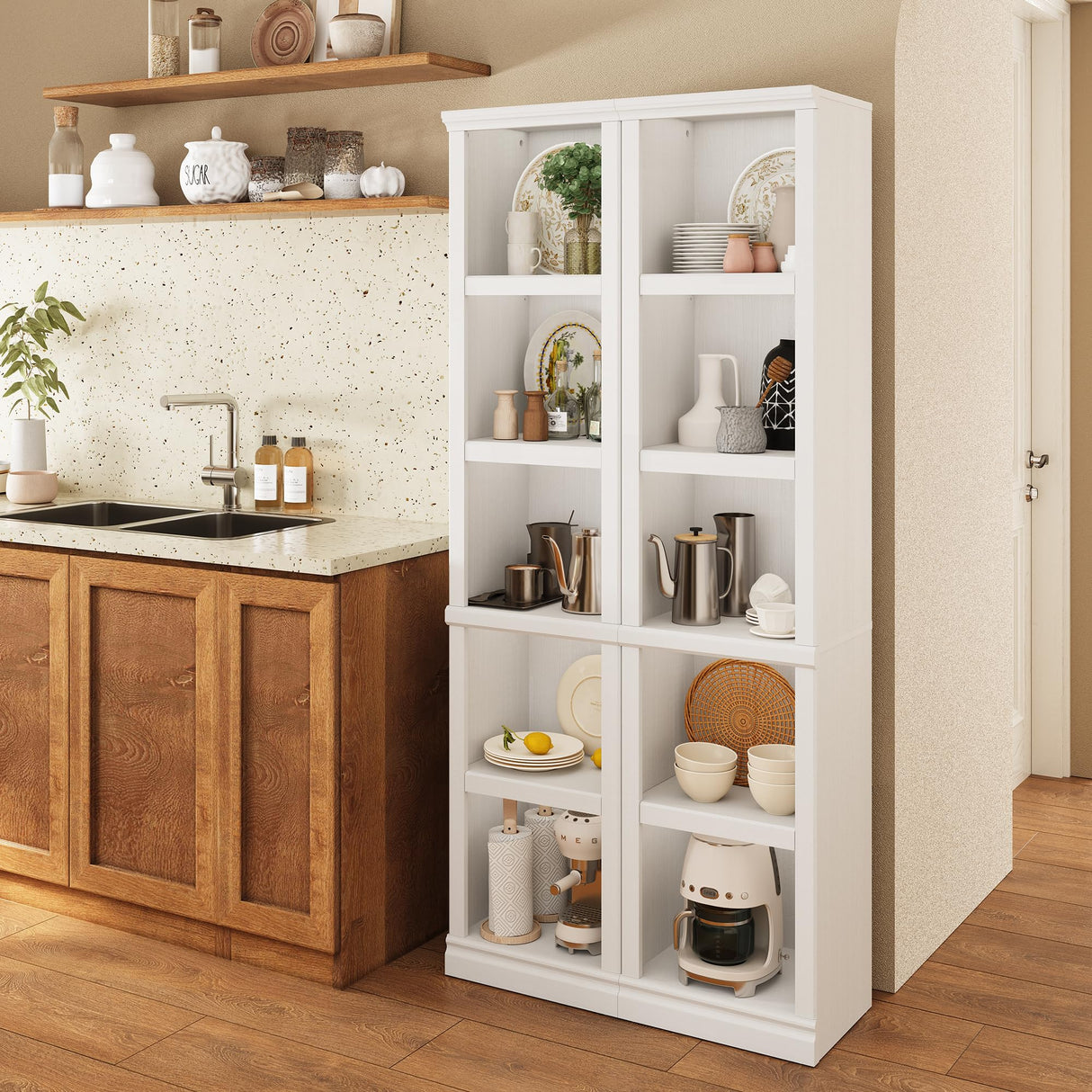 Bevfint 70" Tall Bookcase, White Narrow Floor Standing Bookshelf, 5 Tier Shelves Open Storage Organizer, Book Case for Living Room Hallway Kitchen Home Office Bathroom, White - 5 Tier Bevfint