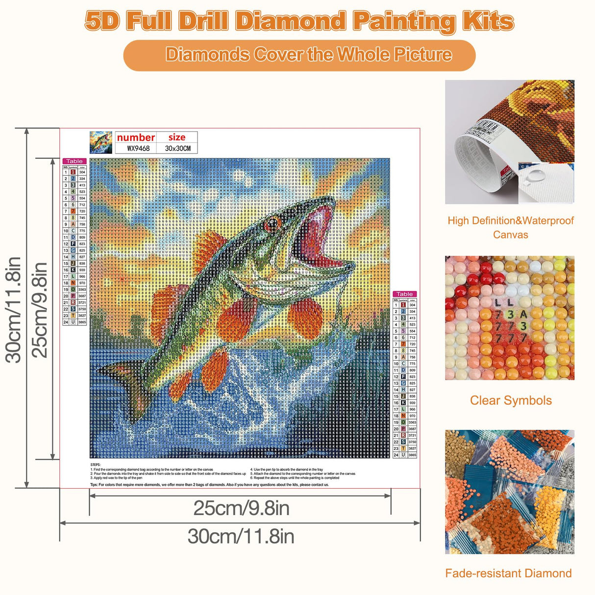 CEOVR Fishing Diamond Painting Kits, Fish Diamond Art Dots for Adult Beginner, 5D Full Drill DIY Landscape Crystal Gem Art, Adult Crafts Kits Arts and Crafts, Wall Decor for Home Office 12x12in CEOVR