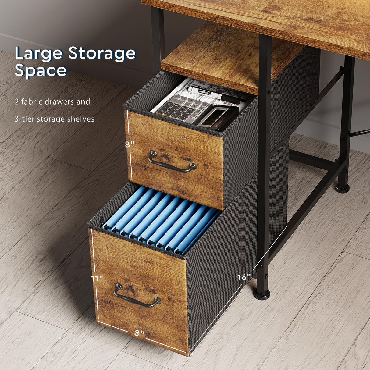 Maihail L Shaped Desk with Shelves,Reversible Computer Desk with LED Lights and Charging Station,Home Office Corner Desk with Monitor Stand,Brown2 Maihail