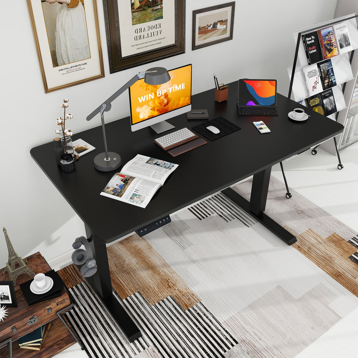 Win Up Time Electric Standing Desk Whole Piece Desktop Height Adjustable Desk- Standing Computer Desk, Sit Stand Desk Frame & Top, Electric Stand Up Desk on Wheels Win Up Time