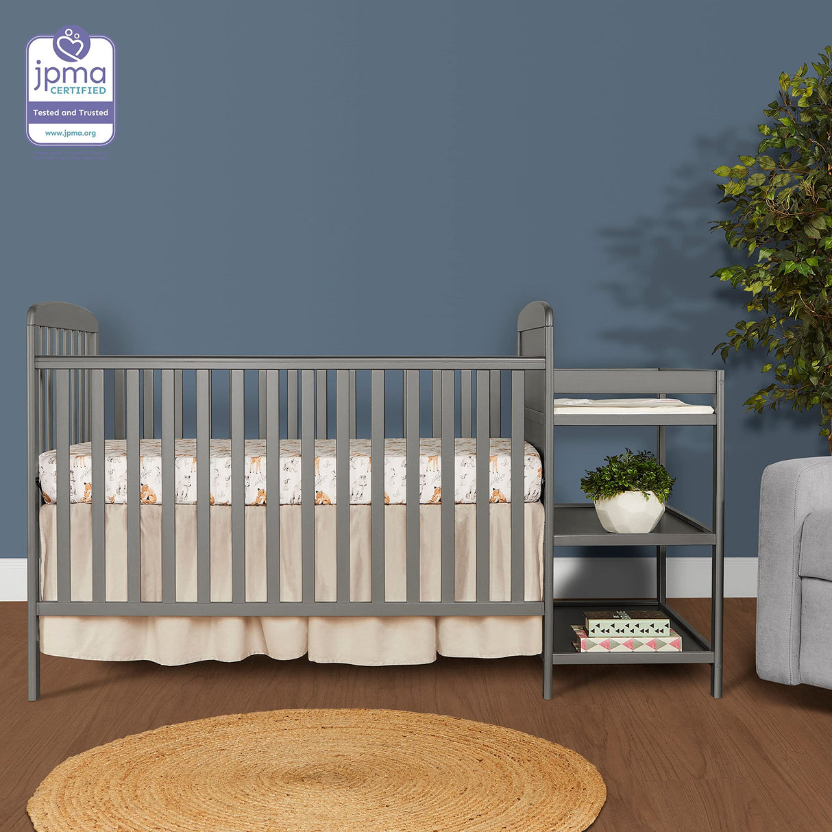 Dream On Me Anna 3-in-1 Full-Size Crib and Changing Table Combo in Steel Grey, Greenguard Gold Certified, Non-Toxic Finishes, Includes 1" Changing Pad, Wooden Nursery Furniture Dream On Me