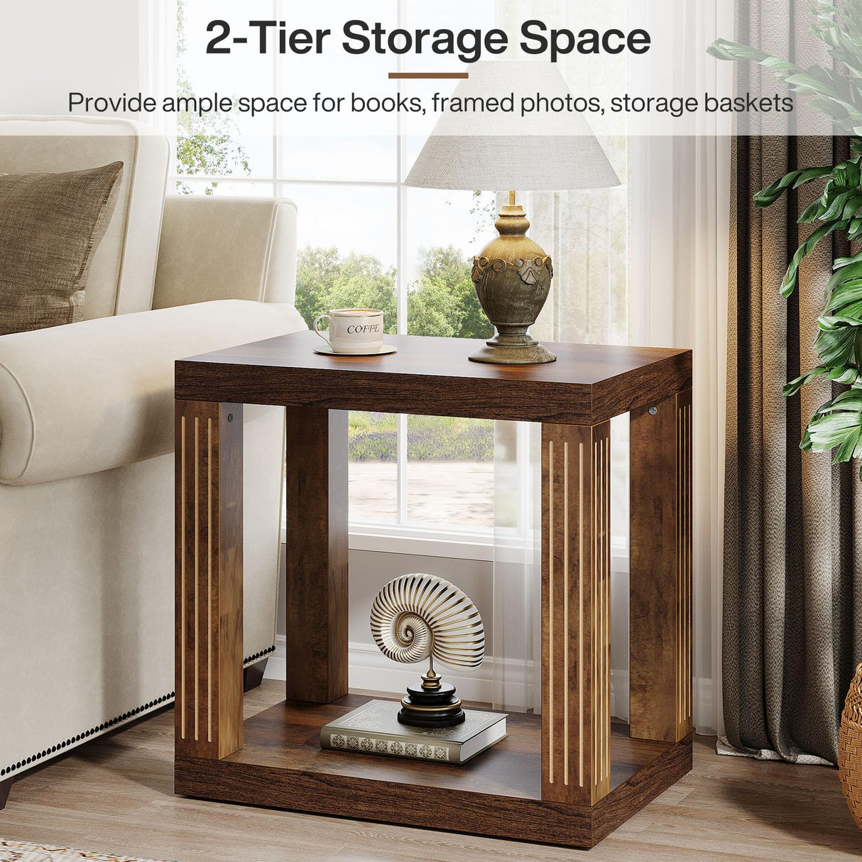 Tribesigns End Table for Living Room, 2-Tier Rectangle Side Table with Storage Shelf, All-Wood Sofa Side Table, Farmhouse Bedside Table for Bedroom, Rustic Brown Tribesigns