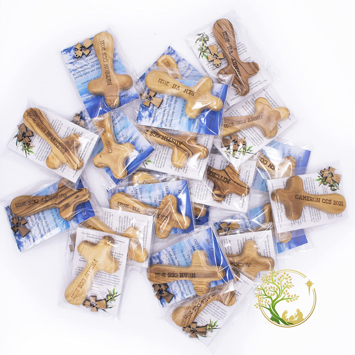 Personalized Olive Wood Comfort Cross Hand Carved from Bethlehem | Holy Land Handmade Catholic Wooden handheld crosses | Palm Holding, Praying cross Perfect Religious gift for all Christian occasions PHLG