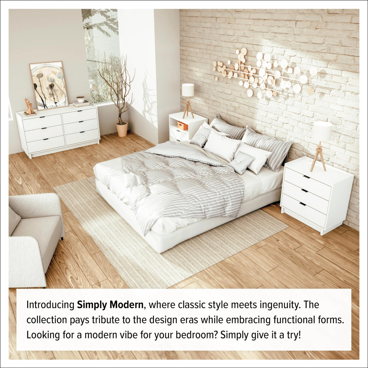 Prepac Simply Modern Nightstand Bedside Table, White Nightstand for Bedroom, End Table with 3 Drawers 26.5" W x 26.75" H x 16" D Prepac