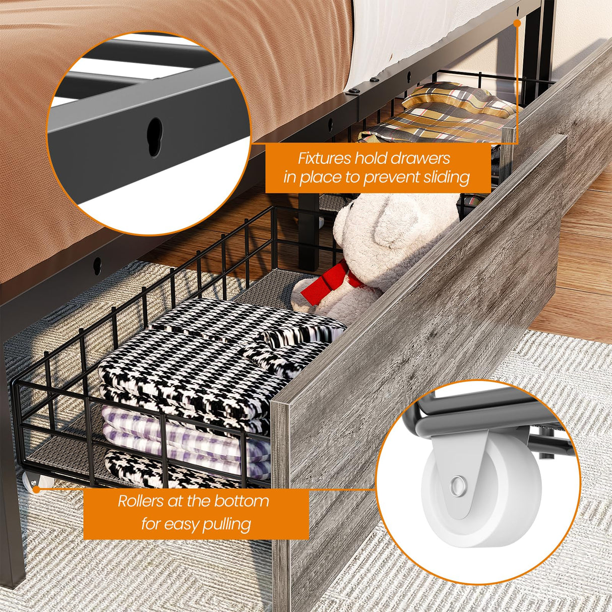 Homieasy King Size Bed Frame with 4 Storage Drawers and LED Charging Station Homieasy