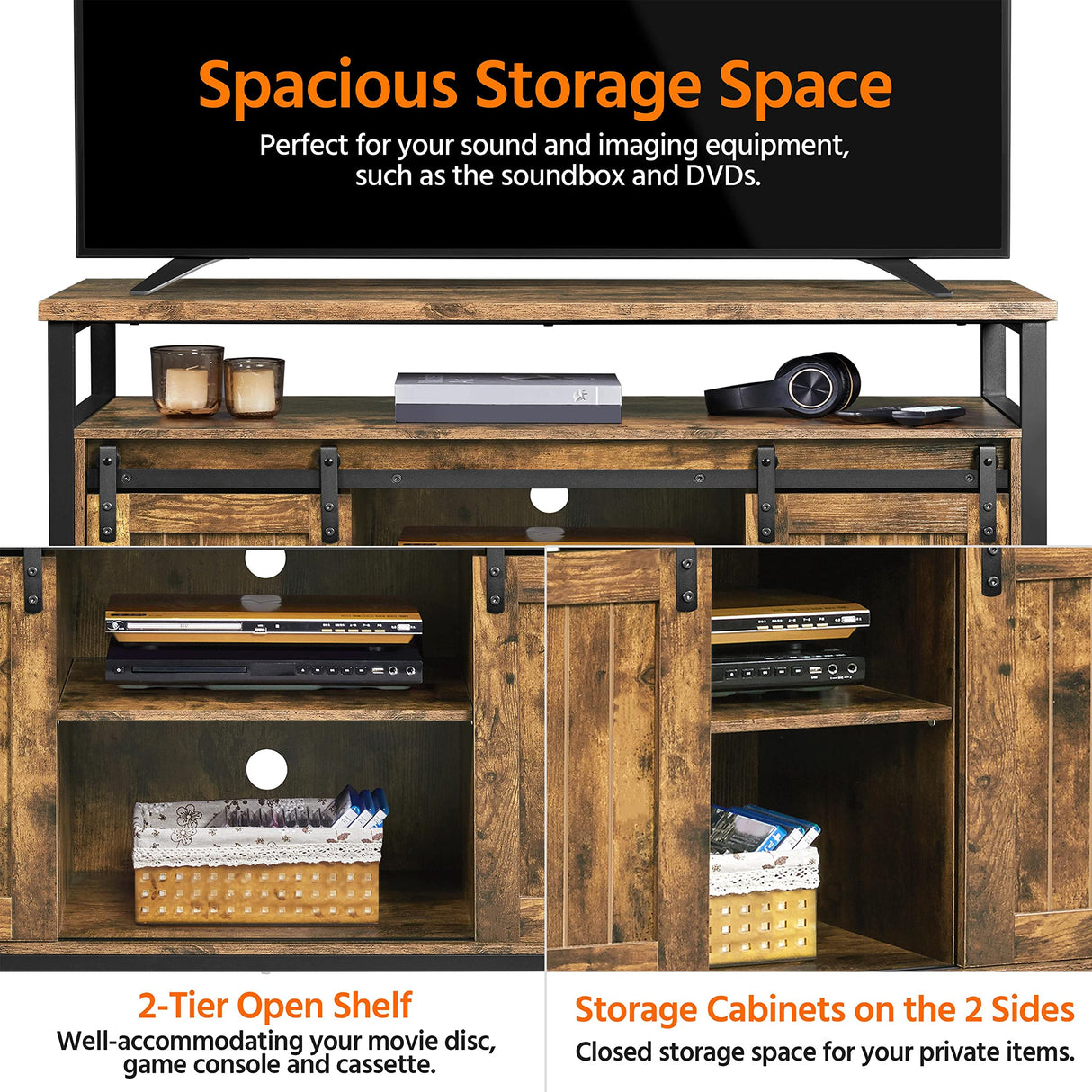 Yaheetech TV Stand for 65 Inch TV, Farmhouse Entertainment Center with Storage, Wood Tall TV Stands for Living Room with Sliding Barn Doors, Rustic Brown Yaheetech