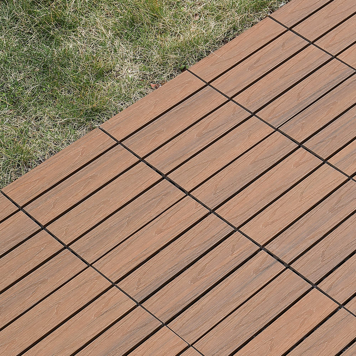PURE ERA Wood Composite Interlocking Floor Deck Tiles Indoor Outdoor Use 12"x12" (10Pcs, 10 sq. Ft, Light Brown Maple Wood Pattern) - Great Upgrade to Patio Backyard Pathway PURE ERA