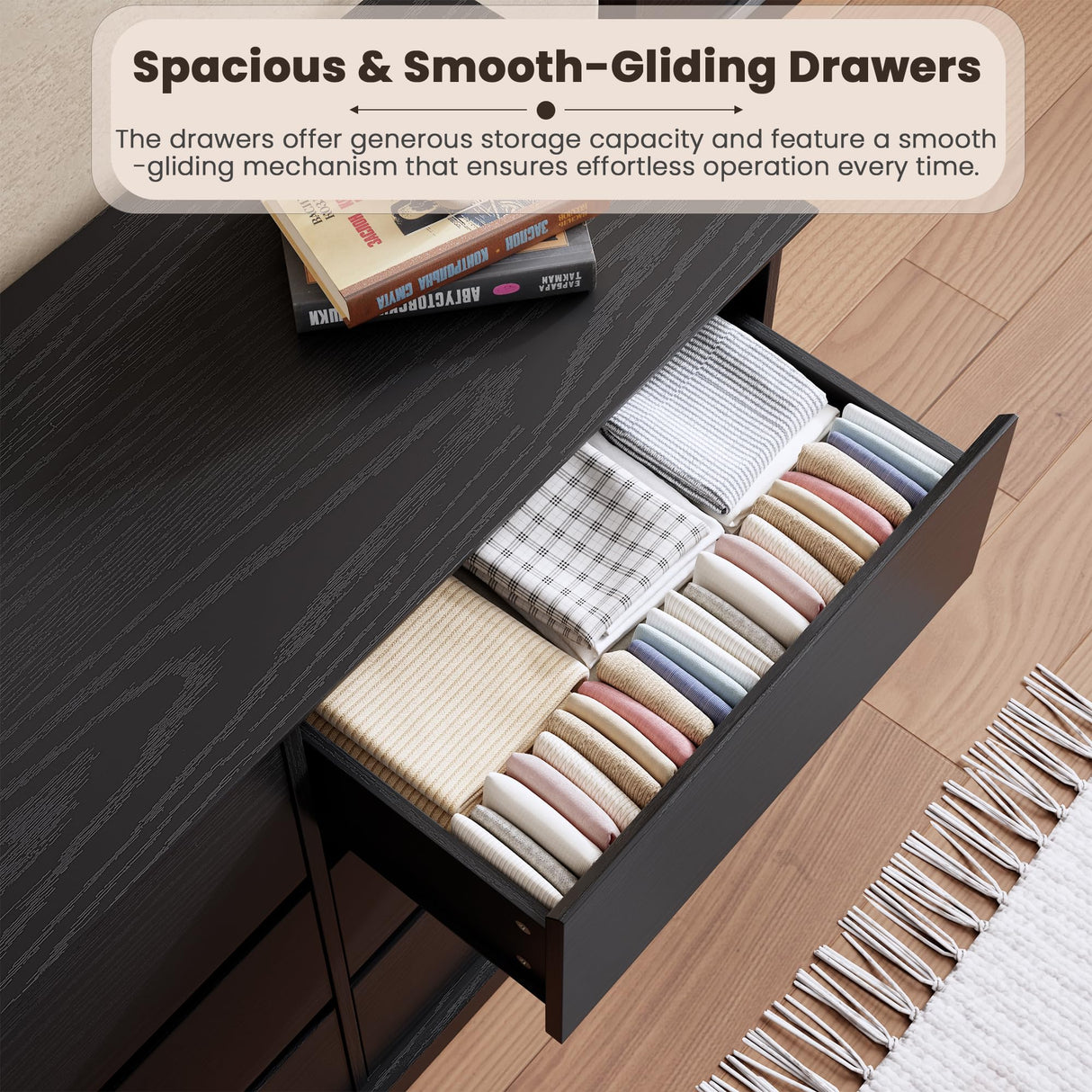 GarveeHome 9 Drawer Dressers for Bedroom, Chest of Drawers with Deep Drawers, Large Double Dresser for Closet with Wide Top, Horizontal Wooden Dresser for Living Room, Hallway, Kids Room, Black GarveeHome