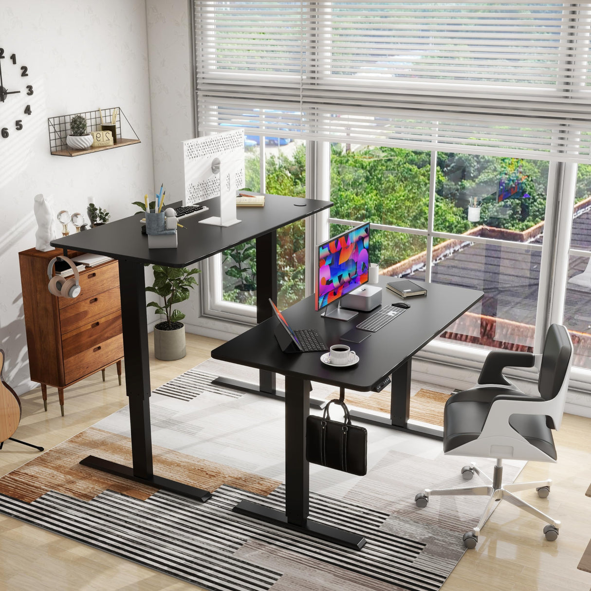 Win Up Time Electric Standing Desk Whole Piece Desktop Height Adjustable Desk- Standing Computer Desk, Sit Stand Desk Frame & Top, Electric Stand Up Desk on Wheels Win Up Time