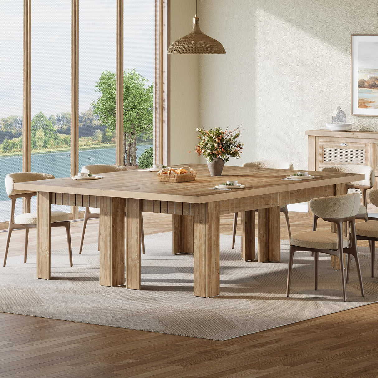 Tribesigns 79" Dining Table for 6-8 People, Farmhouse Extra Long Kitchen Table, Rectangular Wooden Dinner Table for Kitchen, Dining Room, Living Room, Natural Oak Tribesigns