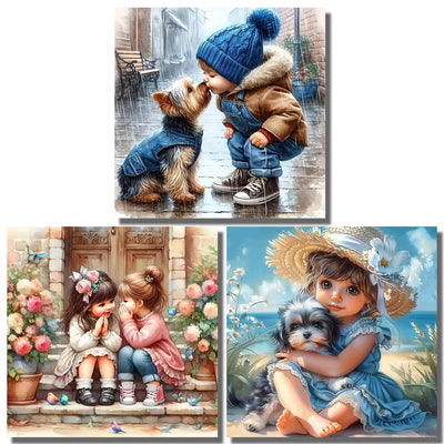 NEGEKFKX 3 Pack Girl Diamond Art Kits for Adults Beginners,Animal Dog Diamond Painting Kits for Adults,5D Full Drill DIY Diamond Dot Gem Art Kit Wall Home Decor Arts Craft 12x12 inch