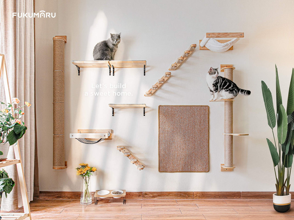 FUKUMARU Cat Climbing Shelf Wall Mounted, Four Step Cat Stairway with Jute Scratching for Cats Perch Platform Supplies FUKUMARU