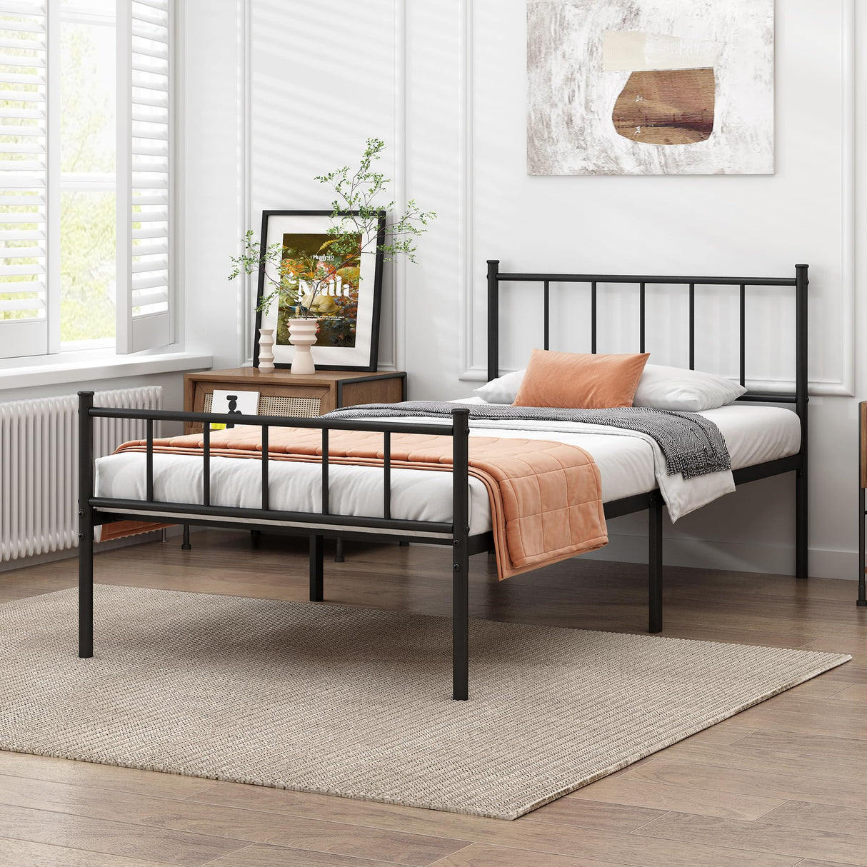 DIIYIV Twin Bed Frame-Classic Metal Platform Bed Frame,Mattress Foundation with Steel Slat Support,Under Foundation Storage,No Box Spring Needed, Easy Assembly, Twin Size DIIYIV