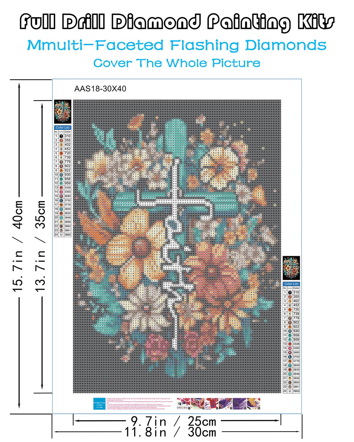 KINPLUB Cross Flower Diamond Painting Kits for Adults, 5D Faith Cross Diamond Art Kits for Beginners, DIY Full Round Drill Paint by Diamonds, Home Wall Decor 12 x 16 Inch KINPLUB