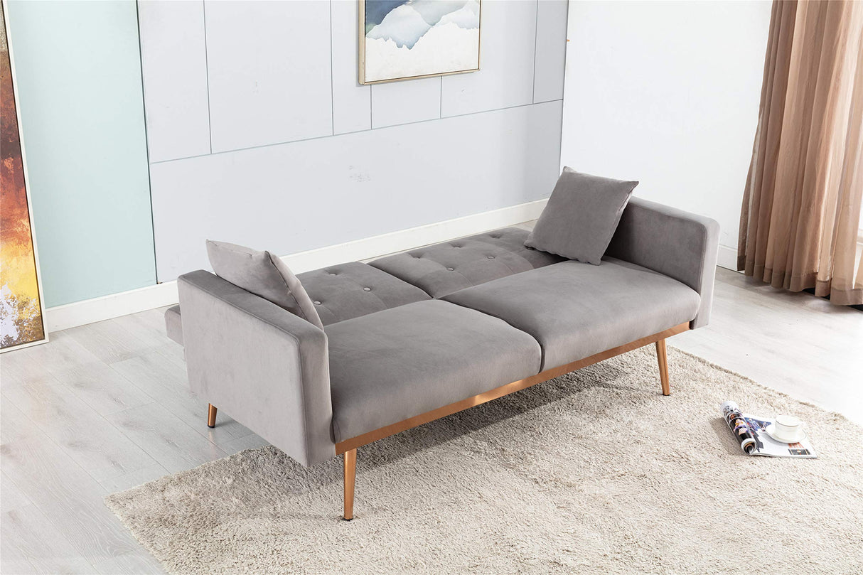 Sofa Bed Couch, Velvet Accent Sofa, Modern Fabric Futon Couch, Convertible Loveseat Sleeper Recliner for Small Spaces, Tufted Modern Couches Seat Furniture Convertable (Gray) HomVent