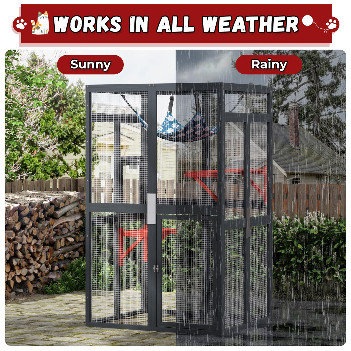 COZIWOW Upgraded Catio Outdoor Cat Enclosure Window Access, Wooden Catio for Cats Outdoor Patio Garden(Black) COZIWOW