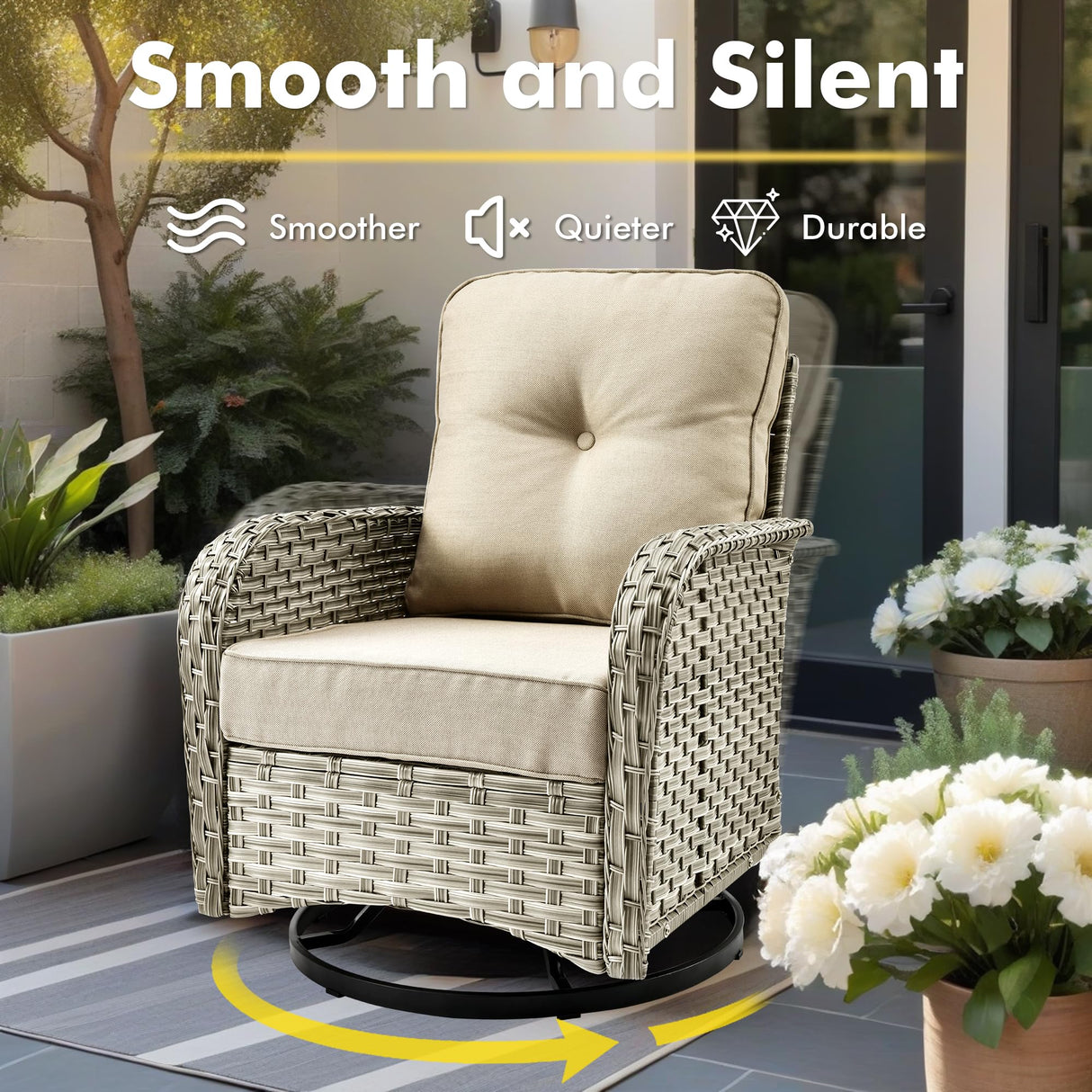 CAODOC Outdoor Sectional Patio Furniture Set,10 Pieces Wicker Conversation Sets L Shaped Couch,Out Door Sofa Outside Furniture with Swivel Chairs,Beige CAODOC