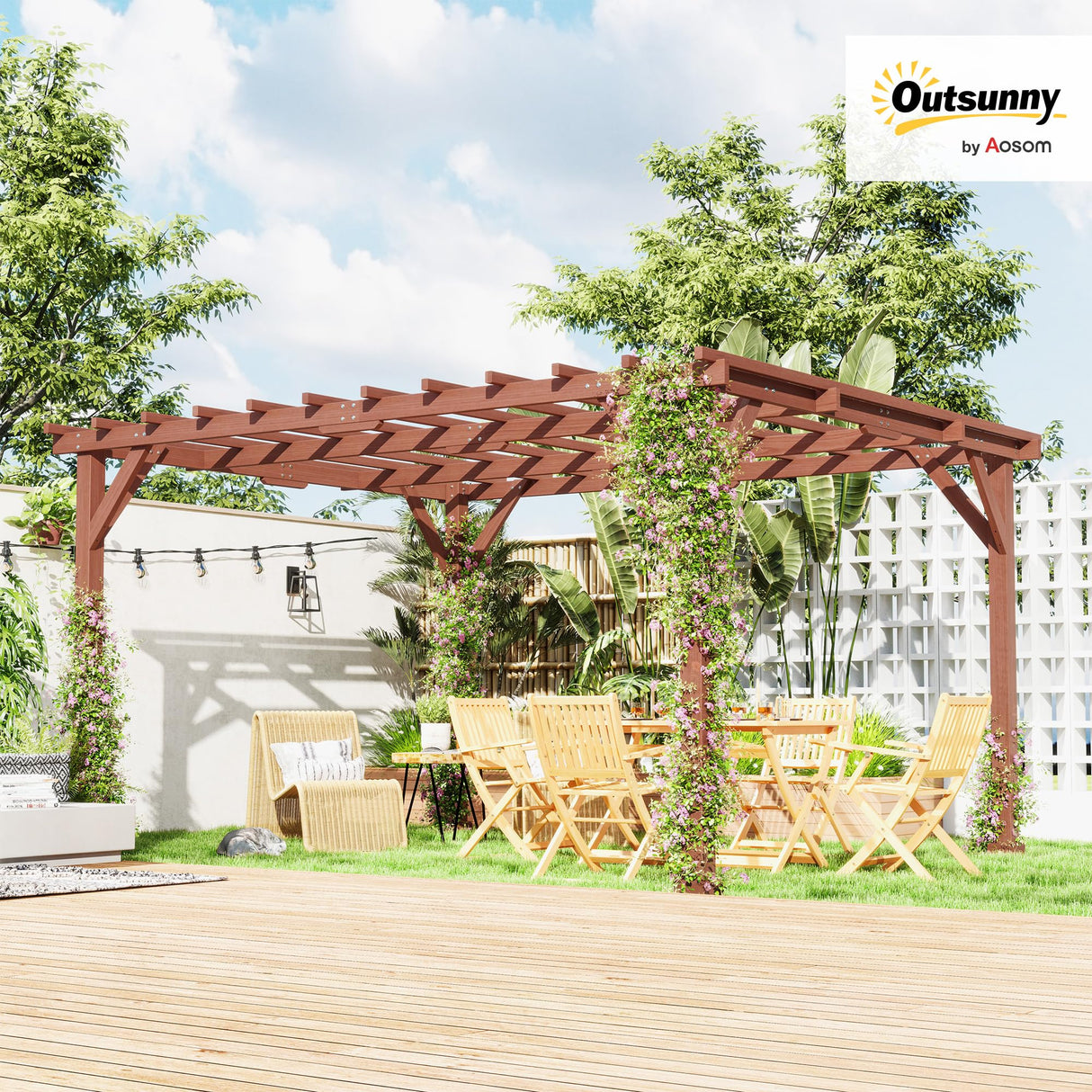 Outsunny 11' x 12.5' Outdoor Wood Pergola with Grape Trellis with Stable Structure for Climbing Plant Support for Patio, Deck, Backyard, Lawn, Brown Outsunny
