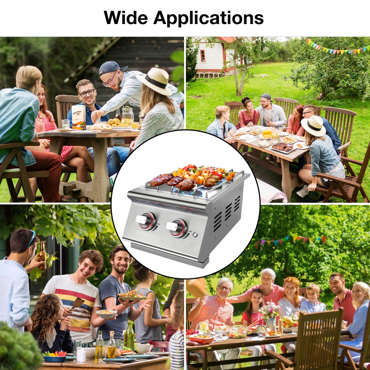 Livory Double Grilling Side Burners for Outdoor Kitchen, 2 * 15,000BTU Liquid Propane Burners, Duty Heavy 304 Stainless Steel, Built-in Side Burner for BBQ Island Grill, with Natural Gas Kit Livory