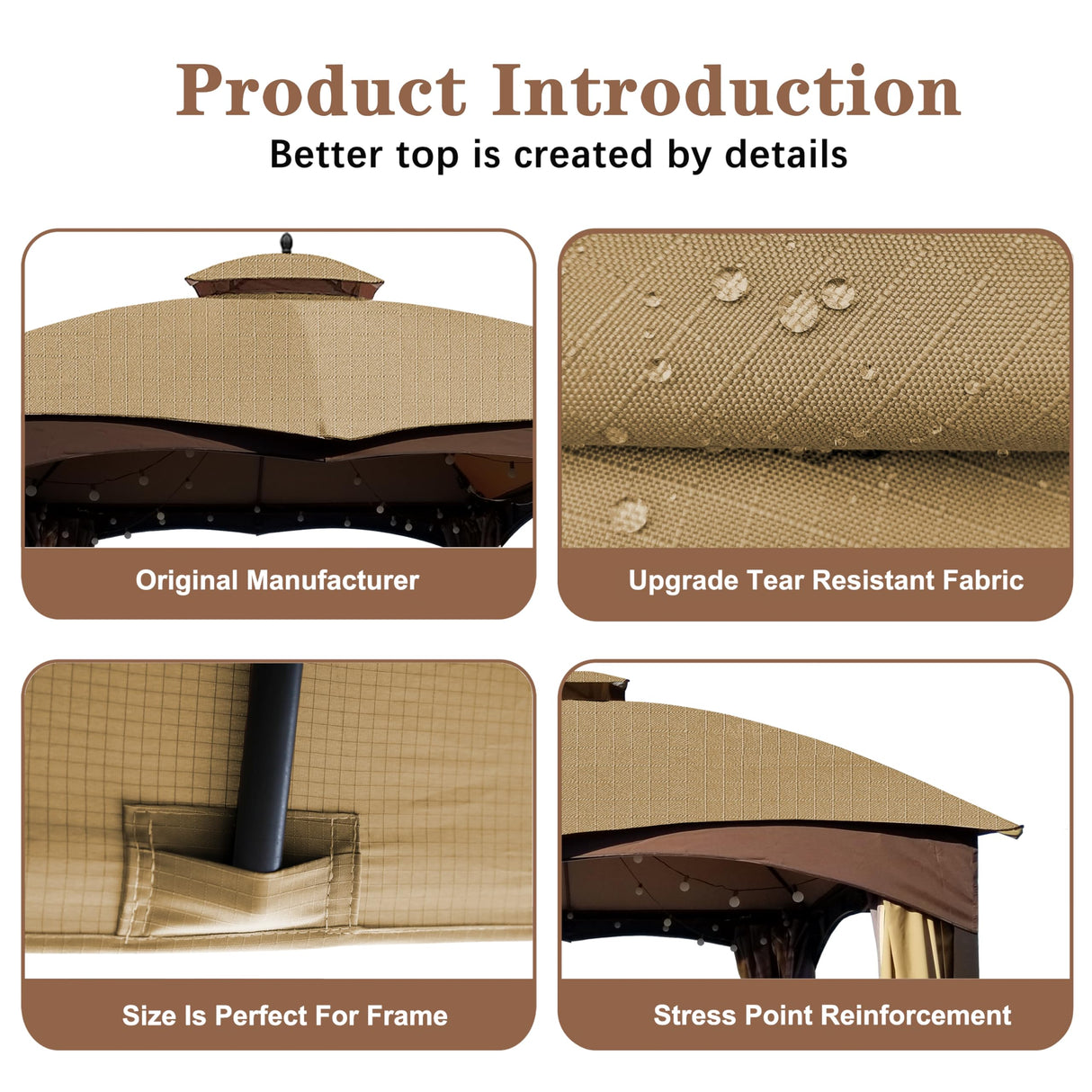 SCOCANOPY Replacement Top for 10x12 FT Gazebo Massillon Biscayne,Cabin-Style L-GZ933PST,Turnberry L-GZ933PCO-L,Tuscany L-GZ933PST-K (Beige Ripstop) SCOCANOPY