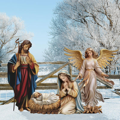 Kigley 4 Pcs Christmas Outdoor Nativity Set 4 ft Large Religious Yard Signs Lawn Nativity Outdoor Christmas Decorations Holy Jesus Birth Manger Scene Supplies with Stake for Xmas Home