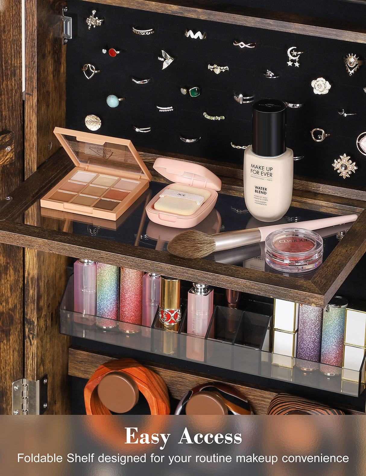 Nicetree 360° Swivel Jewelry Cabinet with Lights, Touch Screen Vanity Mirror, Rotatable Full Length Mirror with Jewelry Storage, Standing Jewelry Armoire Organizer, Christmas Gifts, Rustic Brown Nicetree