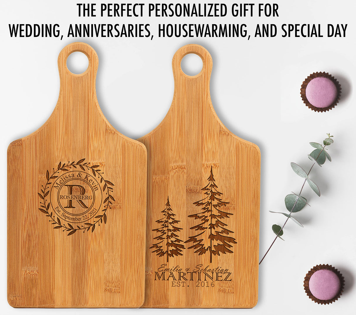Personalized Cutting Board with Handle Customized Engraved Charcuterie Board Custom Gift for Wedding, Housewarming, Birthday Mom Gift (Bamboo) Generic