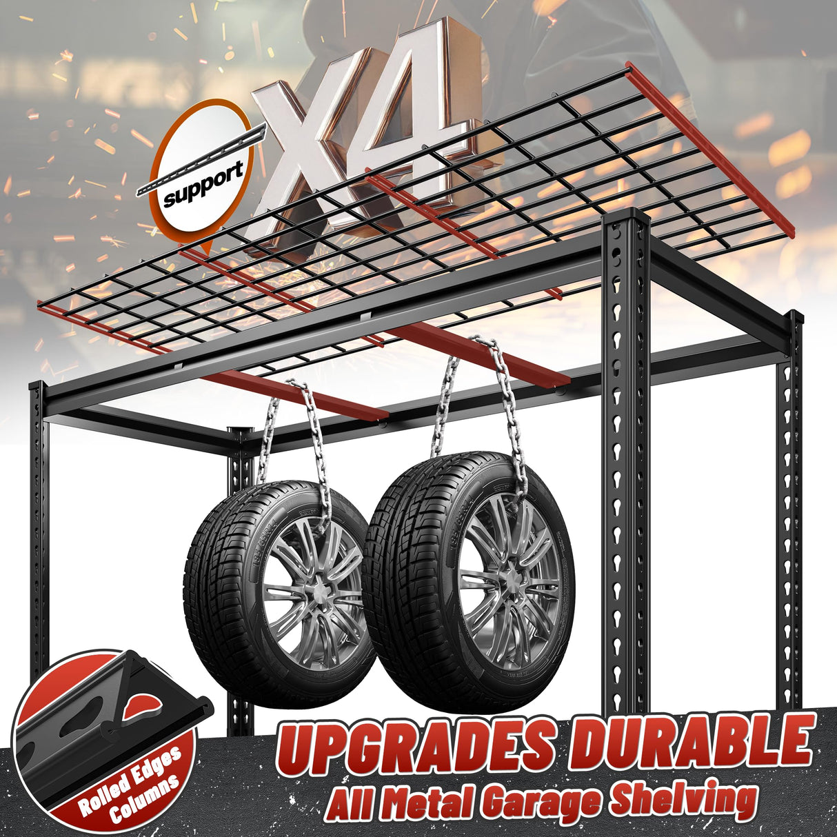 REIBII 48" W Garage Shelving 3600LBS Heavy Duty Storage Shelves, Adjustable 6 Tier Metal Shelves for Storage Rack Industrial Shelving, Garage Storage Shelf Unit, 48" W x 24" D x 78" H REIBII