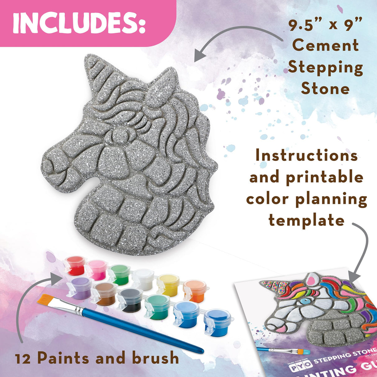 MindWare Paint Your Own Stepping Stone Unicorn - Kit Includes Weather Proof Stone, Paint and Brushes MindWare
