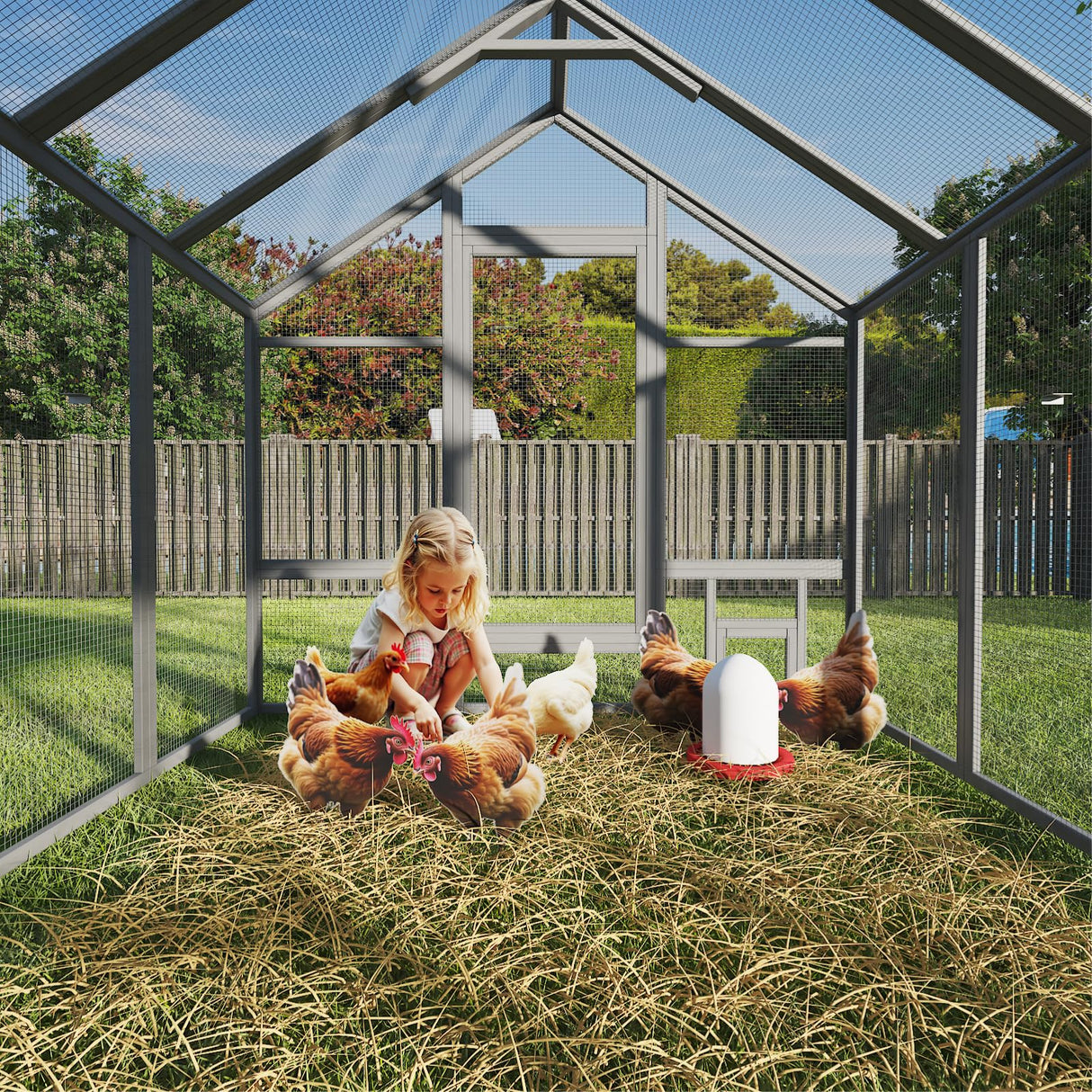 TRYKERPET Large Wood Chicken Coop with Nesting Box, Wooden Chicken Coop with Run, Outdoor Walk-in Poultry Cage with Weatherproof Cover, Chicken House for Outside Farm Backyard TRYKERPET