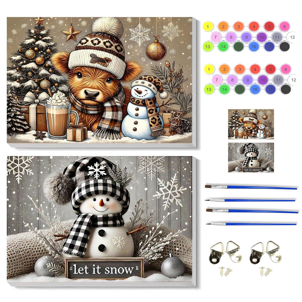2 Pack Christmas Paint by Numbers Kit for Adults Beginner with Framed,Snowman Easy Adult Paint by Number Kits on Canvas DIY Painting for Beginners Art by Numbers for Home Wall Decor 10x12 Inch NEGEKFKX