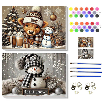 2 Pack Christmas Paint by Numbers Kit for Adults Beginner with Framed,Snowman Easy Adult Paint by Number Kits on Canvas DIY Painting for Beginners Art by Numbers for Home Wall Decor 10x12 Inch