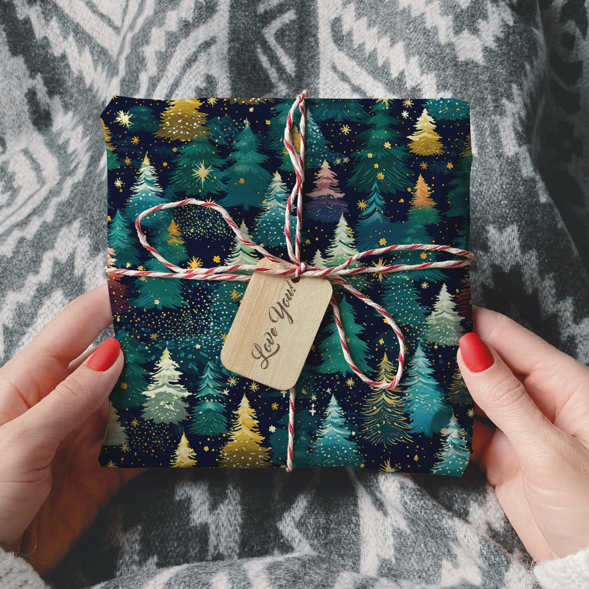 SaringSwoon Christmas Tree Wrapping Paper for Kids Adults - Xmas Wrapping Paper with Starry Night Sky, Christmas Trees and Stars Designs for Winter Holiday - 40×28 Inches, 4 Folded Sheets SaringSwoon