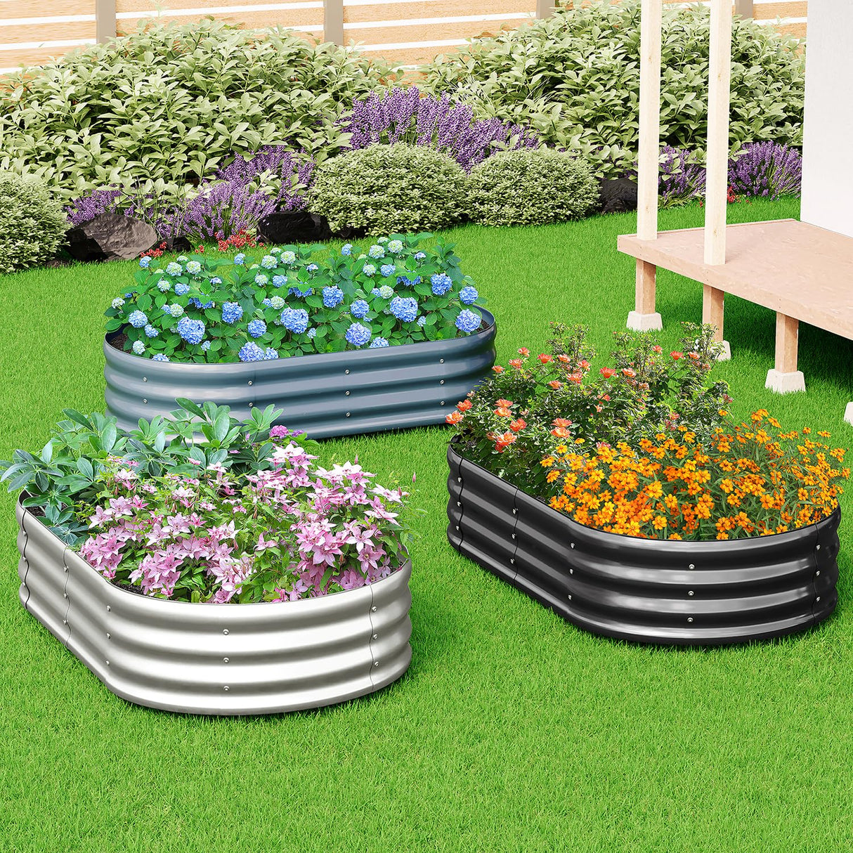 zizin 2 Pack Galvanized Raised Garden Bed Metal Oval Raised Garden Beds Outdoor Planter Box for Vegetables (6x3x1FT, Silver) zizin