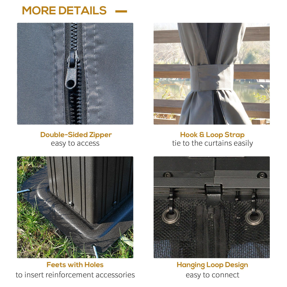 Outsunny 10' x 12' Hardtop Gazebo with Curtains and Netting, Permanent Pavilion Metal Double Roof Gazebo Canopy with Aluminum Frame and Hooks, for Garden, Patio, Backyard, Charcoal Gray Outsunny