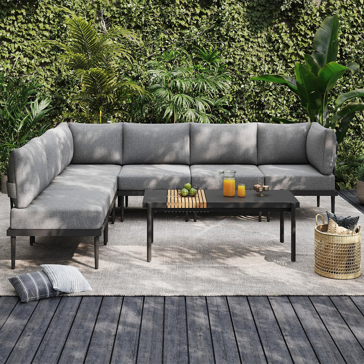 Sundale Outdoor 7 Pieces Metal Patio Furniture Set, Outdoor Sectional Sofa w/6 Inch Olefin Cushion, Modern Outdoor Conversation Sets Sundale Outdoor