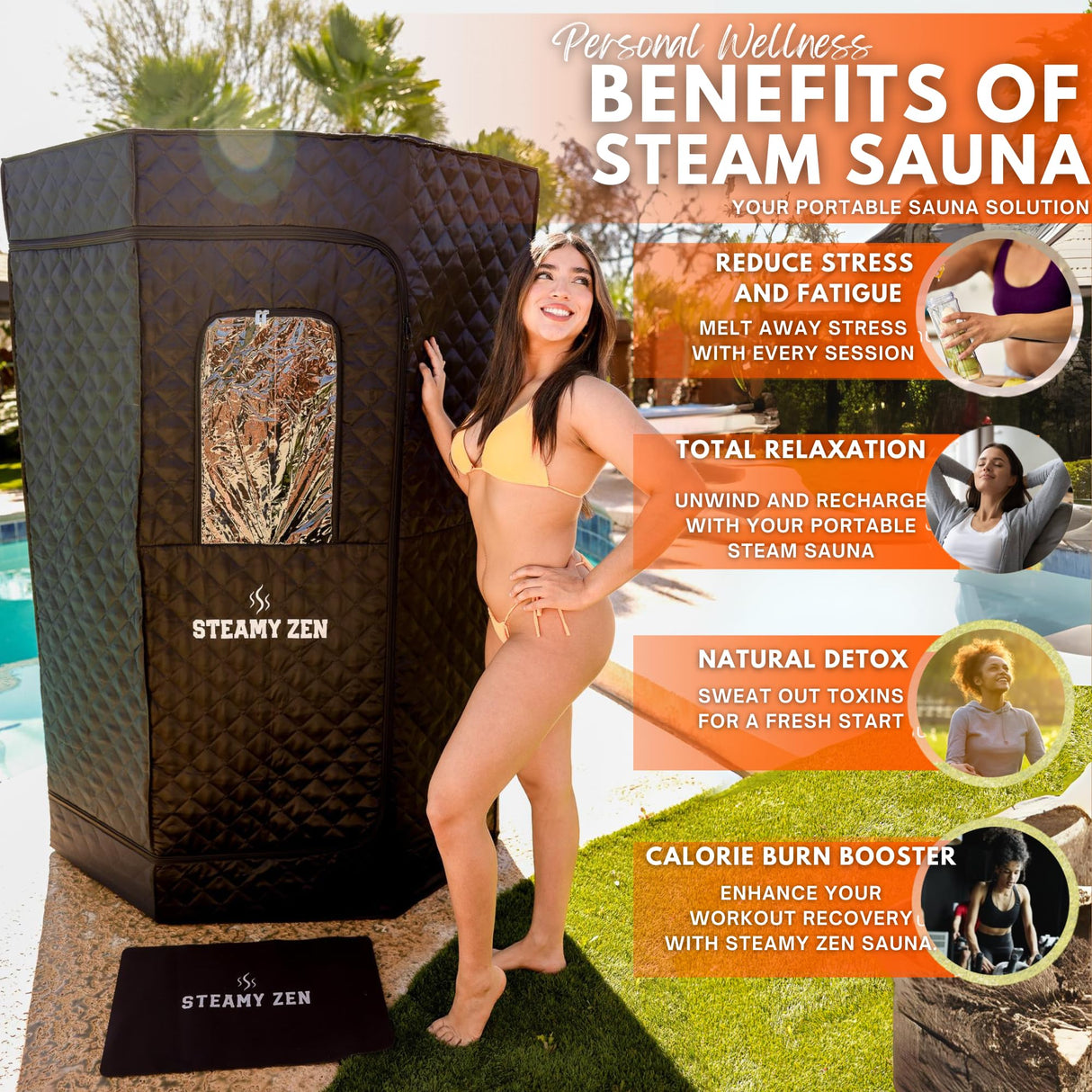 Steamy Zen Sauna - Portable Large Home Steam Sauna with 3L High Capacity Steamer, 1100W, Remote & Aromatherapy - Includes Absorbent Mat & Chair for Yoga & Weight Loss - Sauna Spa Experience Frozen Zen