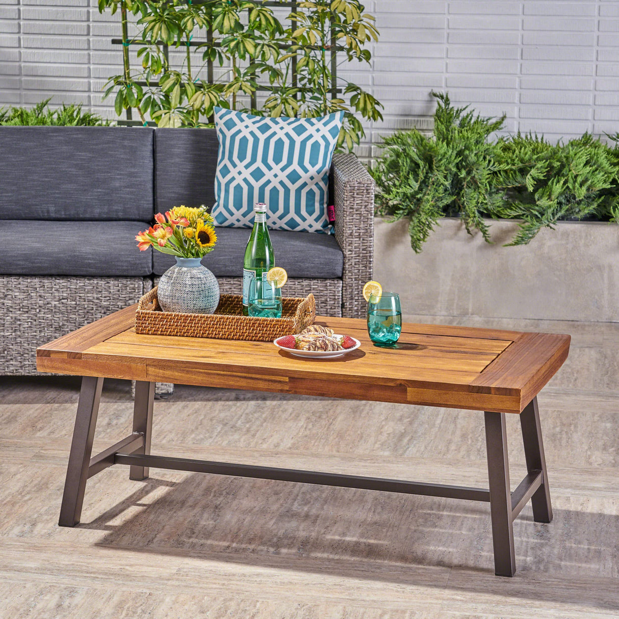 Christopher Knight Home Carlisle Outdoor Acacia Wood Coffee Table, Sandblast/Rustic Metal Christopher Knight Home