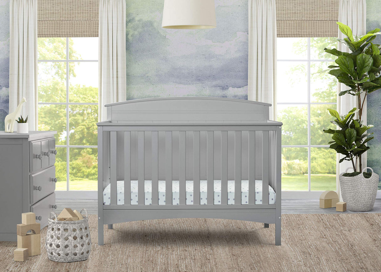 Delta Children Archer Solid Panel 4-in-1 Convertible Baby Crib - Greenguard Gold Certified, Grey Delta Children