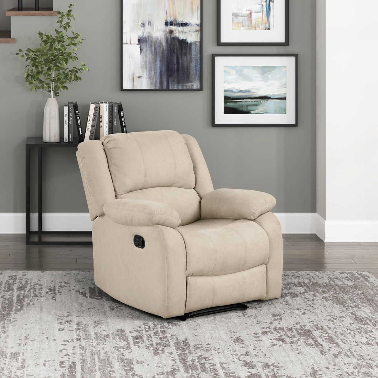 Lexicon Manual Recliner Sofa Chair, Home Theater Seating, Wall Hugger Manual Reclining Nursery Chair for Bedroom/Living Room/Office/Apartment, Oatmeal Textured Fabric Lexicon