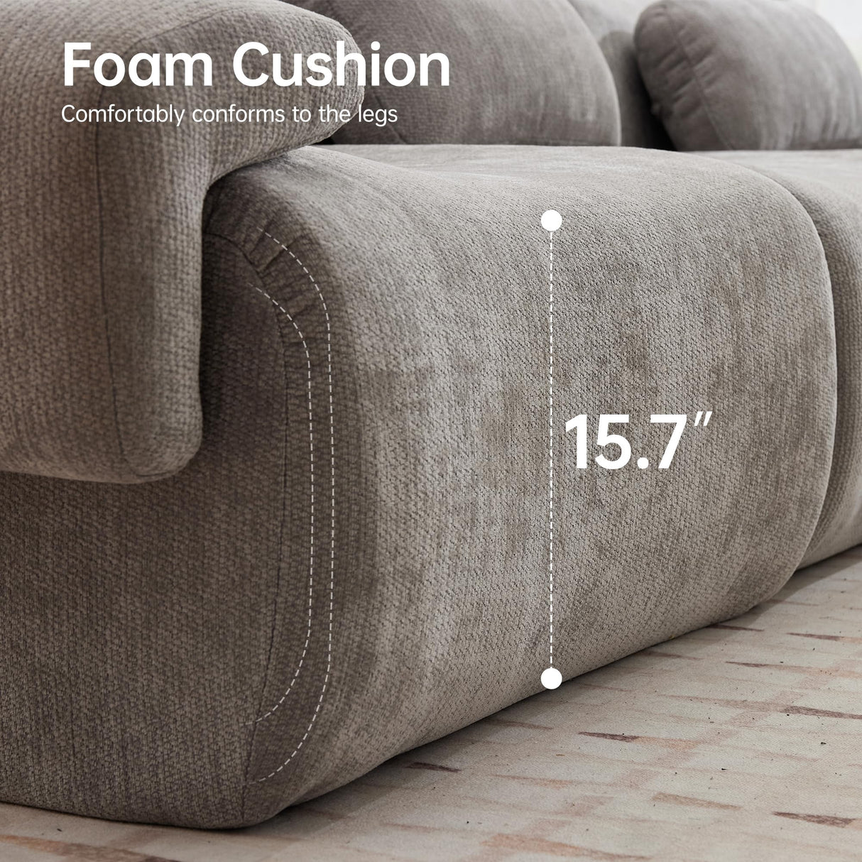 MAXMXX 117”L Shaped Modern Sofa Modular Sectional Cloud Couch with Ottoman,Oversized Boneless Sofa,3+1 Seater Chenille Deep-Seat Sofa with 3 Pillows,Suitable for Living Room or Bedroom (Grey) MAXMXX