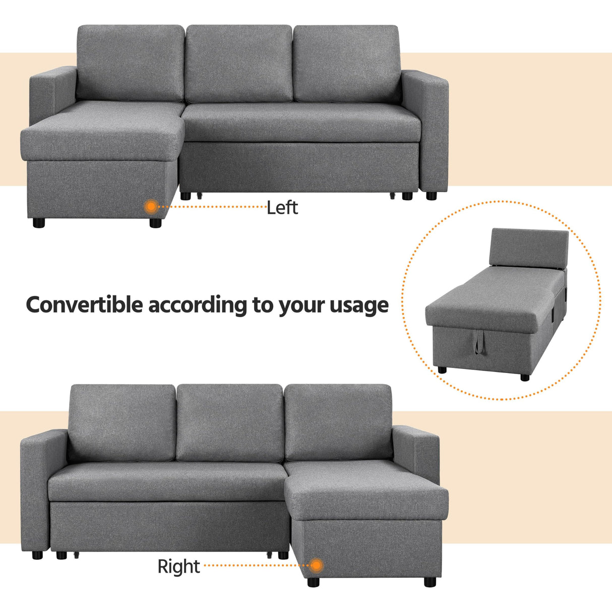 Yaheetech Sleeper Sofa Pull Out Sofa Bed 2 in 1 Sectional Sleeper Couches with Chaise L-Shaped Reversible Daybed with Pull Out Bed & Storage for Living Room Bedroom Apartment Light Gray Yaheetech